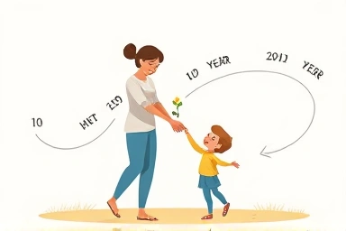 Parent gifting seedling to child with time flow